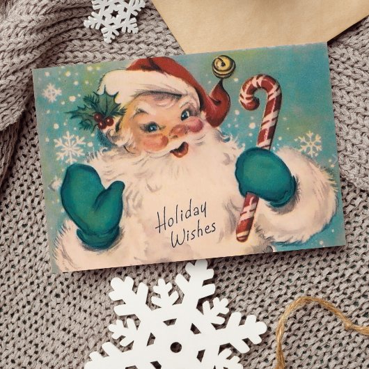 ヴィンテージレトロすてきサンタウィズキャンディーケインカスタム シーズンカード