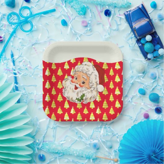 ヴィンテージレトロすてきサンタクロース ペーパープレート (パーティー)
