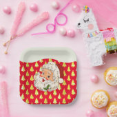 ヴィンテージレトロすてきサンタクロース ペーパープレート (パーティー)