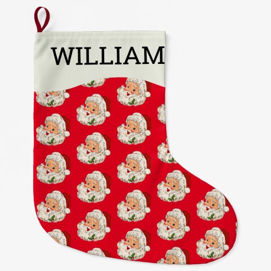 ヴィンテージレトロすてきサンタクロース ラージクリスマスストッキング (正面)