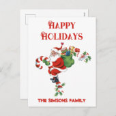 ヴィンテージレトロすてきサンタメリークリスマス シーズンポストカード (正面/裏面)