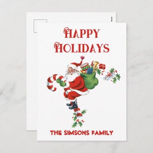 ヴィンテージレトロすてきサンタメリークリスマス シーズンポストカード (正面/裏面)
