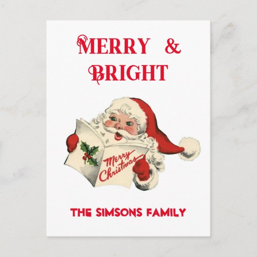 ヴィンテージレトロすてきサンタメリークリスマス シーズンポストカード (正面)