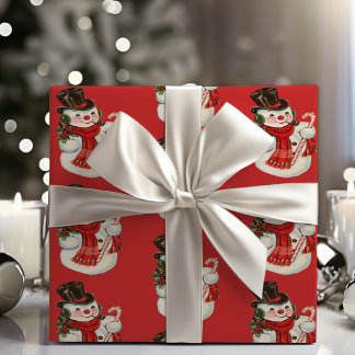 ヴィンテージレトロすてき雪だるまイントップハットクリスマス ラッピングペーパー
