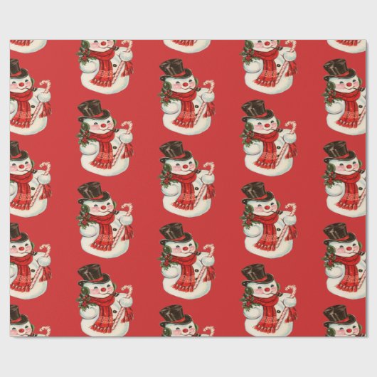 ヴィンテージレトロすてき雪だるまイントップハットクリスマス ラッピングペーパー (フラット)