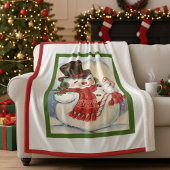 ヴィンテージレトロすてき雪だるまイントップハット シェルパブランケット