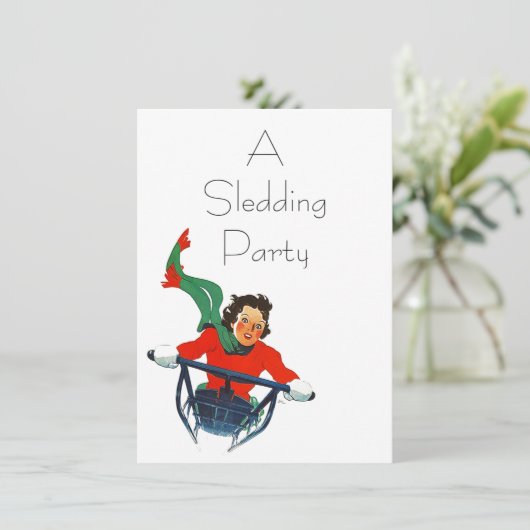ヴィンテージレトロそり冬のパーティの招待状 招待状 (スタンド正面)