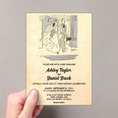 ヴィンテージレトロたった今結婚しましたカップル漫画結婚ズ アクリル招待状 (インサイチュ (ポータブル))