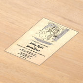 ヴィンテージレトロたった今結婚しましたカップル漫画結婚ズ アクリル招待状 (レイダウン)