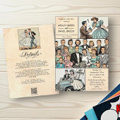 ヴィンテージレトロたった今結婚しましたカップル漫画結婚ズ 招待状