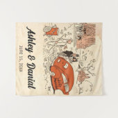 ヴィンテージレトロたった今結婚しましたクラシック対結婚 タペストリー (正面(横))