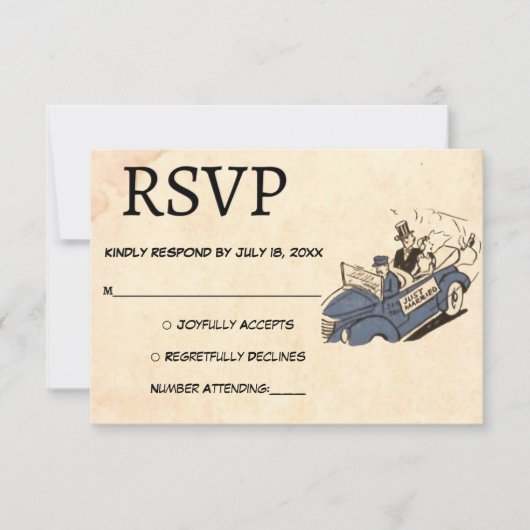 ヴィンテージレトロたった今結婚しました素朴対結婚数 出欠カード (正面)