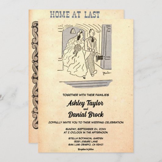 ヴィンテージレトロたった今結婚しました素朴対結婚数 招待状 (正面/裏面)