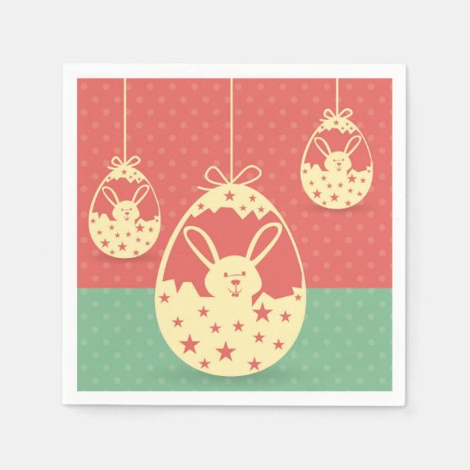 ヴィンテージレトロなイースターバニーと卵 スタンダードカクテルナプキン (正面)