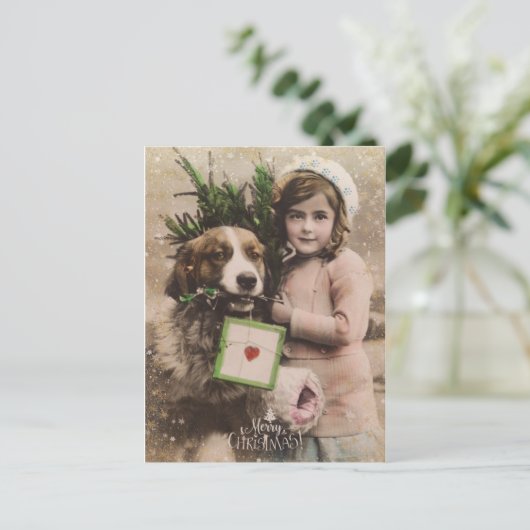 ヴィンテージレトロなクリスマスの休日のハガキ シーズンポストカード (スタンド正面)