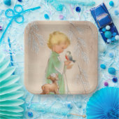 ヴィンテージレトロなクリスマスの子供の鹿鳥のパーティープレート ペーパープレート (パーティー)