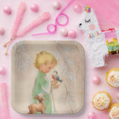 ヴィンテージレトロなクリスマスの子供の鹿鳥のパーティープレート ペーパープレート (パーティー)