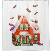 ヴィンテージレトロなクリスマスキャンディジンガーブレッドハウス シャワーカーテン (正面)