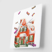 ヴィンテージレトロなクリスマスキャンディジンガーブレッドハウス スクエア壁時計 (傾斜)