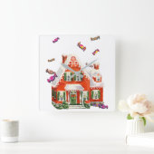 ヴィンテージレトロなクリスマスキャンディジンガーブレッドハウス スクエア壁時計 (ホーム)