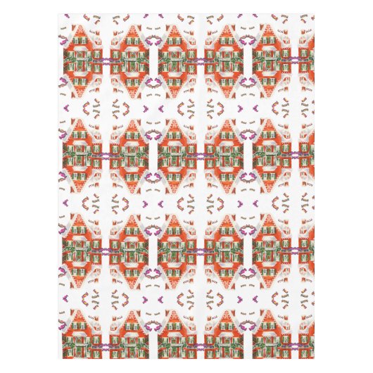 ヴィンテージレトロなクリスマスキャンディジンガーブレッドハウス テーブルクロス (正面)