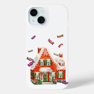 ヴィンテージレトロなクリスマスキャンディジンガーブレッドハウス iPhone 15ケース