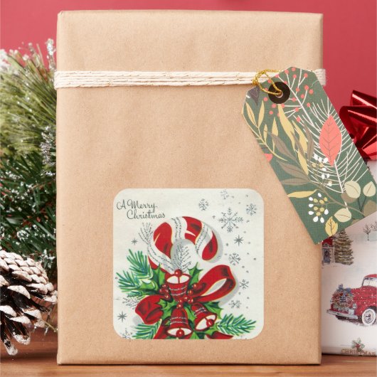 ヴィンテージレトロなクリスマスキャンディーステッカー スクエアシール (クリスマス)