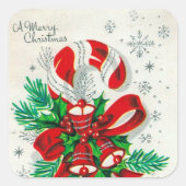 ヴィンテージレトロなクリスマスキャンディーステッカー スクエアシール (正面)