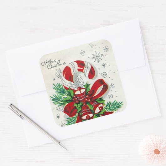 ヴィンテージレトロなクリスマスキャンディーステッカー スクエアシール (封筒)