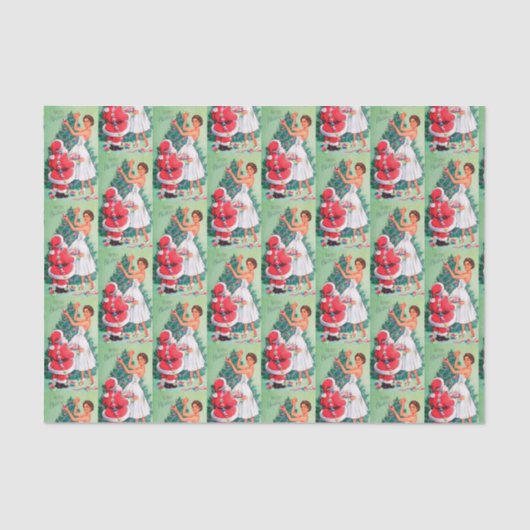 ヴィンテージレトロなクリスマスサンタとレディーティッシュ 薄葉紙 (正面)