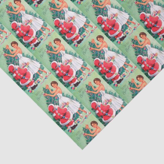 ヴィンテージレトロなクリスマスサンタとレディーティッシュ 薄葉紙 (詳細)