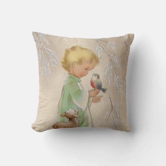 ヴィンテージレトロなクリスマスチャイルドホームデコ枕 クッション (正面)