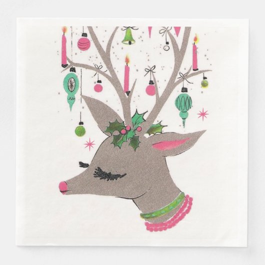 ヴィンテージレトロなクリスマストナカイパーティーナプキン (正面)