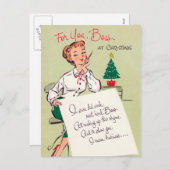 ヴィンテージレトロなクリスマスボスの女性葉書 シーズンポストカード (正面/裏面)
