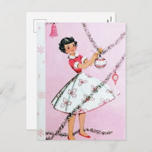 ヴィンテージレトロなクリスマスレディ葉書 シーズンポストカード (正面/裏面)