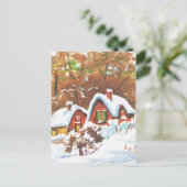 ヴィンテージレトロなクリスマス伝統的、冬のシーン シーズンポストカード (スタンド正面)