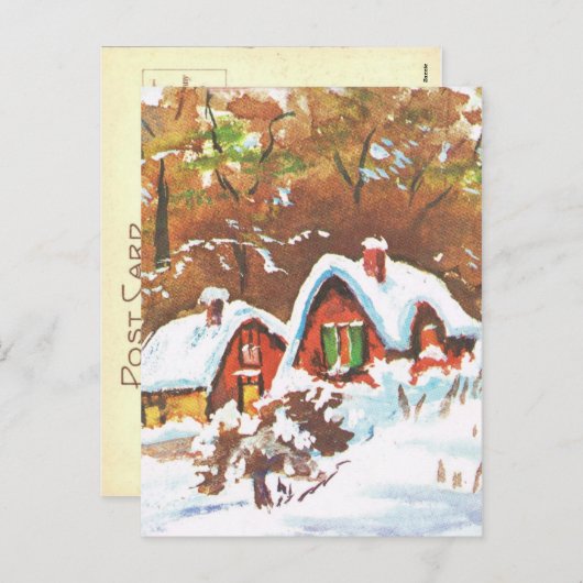 ヴィンテージレトロなクリスマス伝統的、冬のシーン シーズンポストカード (正面/裏面)
