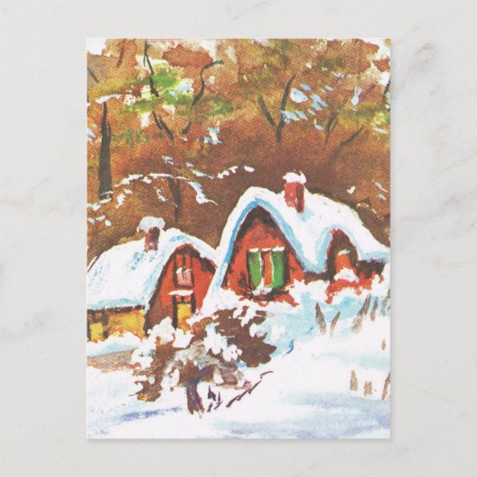 ヴィンテージレトロなクリスマス伝統的、冬のシーン シーズンポストカード (正面)