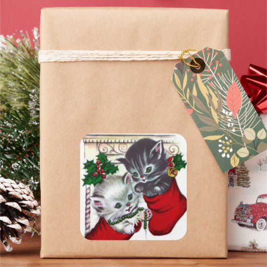 ヴィンテージレトロなクリスマス猫のホリデーシール スクエアシール (クリスマス)