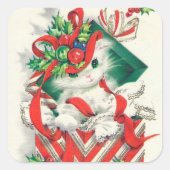 ヴィンテージレトロなクリスマス猫シール スクエアシール (正面)