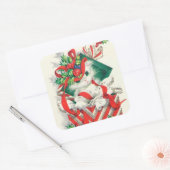 ヴィンテージレトロなクリスマス猫シール スクエアシール (封筒)