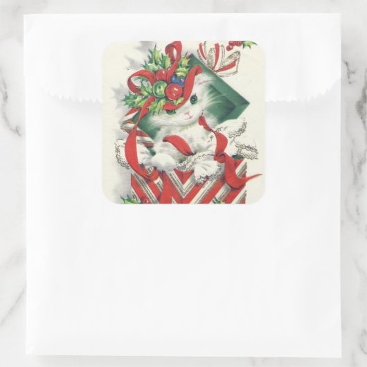 ヴィンテージレトロなクリスマス猫シール スクエアシール (バッグ)