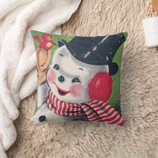 ヴィンテージレトロなクリスマス雪だるまホームデコールピロー クッション (ブランケット)