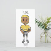 ヴィンテージレトロなサッカー選手ブラックイエローシンプル サンキューカード (スタンド正面)