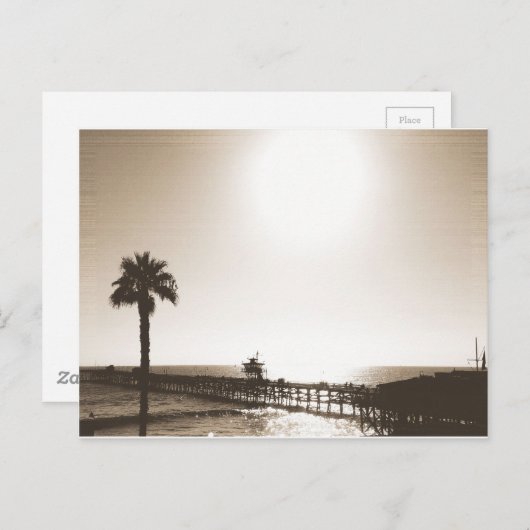 ヴィンテージレトロなサンクレメンテ桟橋カリフォルニアセピア ポストカード (正面/裏面)