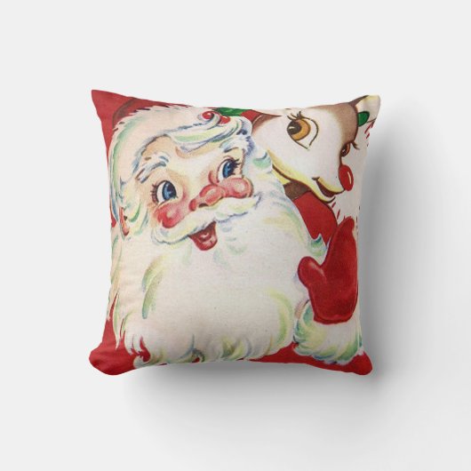 ヴィンテージレトロなサンタ鹿クリスマスの装飾の枕 クッション (正面)