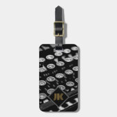 ヴィンテージレトロなタイプライターモノグラムのパーソナライズ ラゲッジタグ (正面縦)