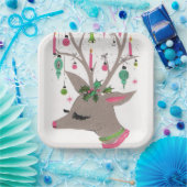 ヴィンテージレトロなトナカイのクリスマスパーティープレート ペーパープレート (パーティー)