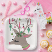 ヴィンテージレトロなトナカイのクリスマスパーティープレート ペーパープレート (パーティー)