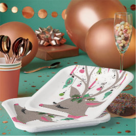 ヴィンテージレトロなトナカイのクリスマスパーティープレート ペーパープレート